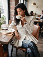 Women's V Neck Peplum Wool Blend Jacket