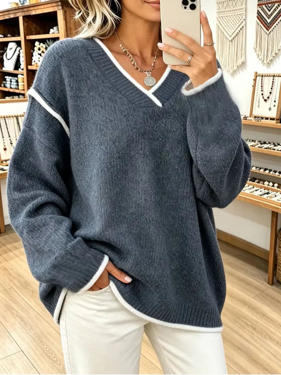Vintage Elegant Loose V Collar Art Casual Stylish Long Sleeve Sweater
