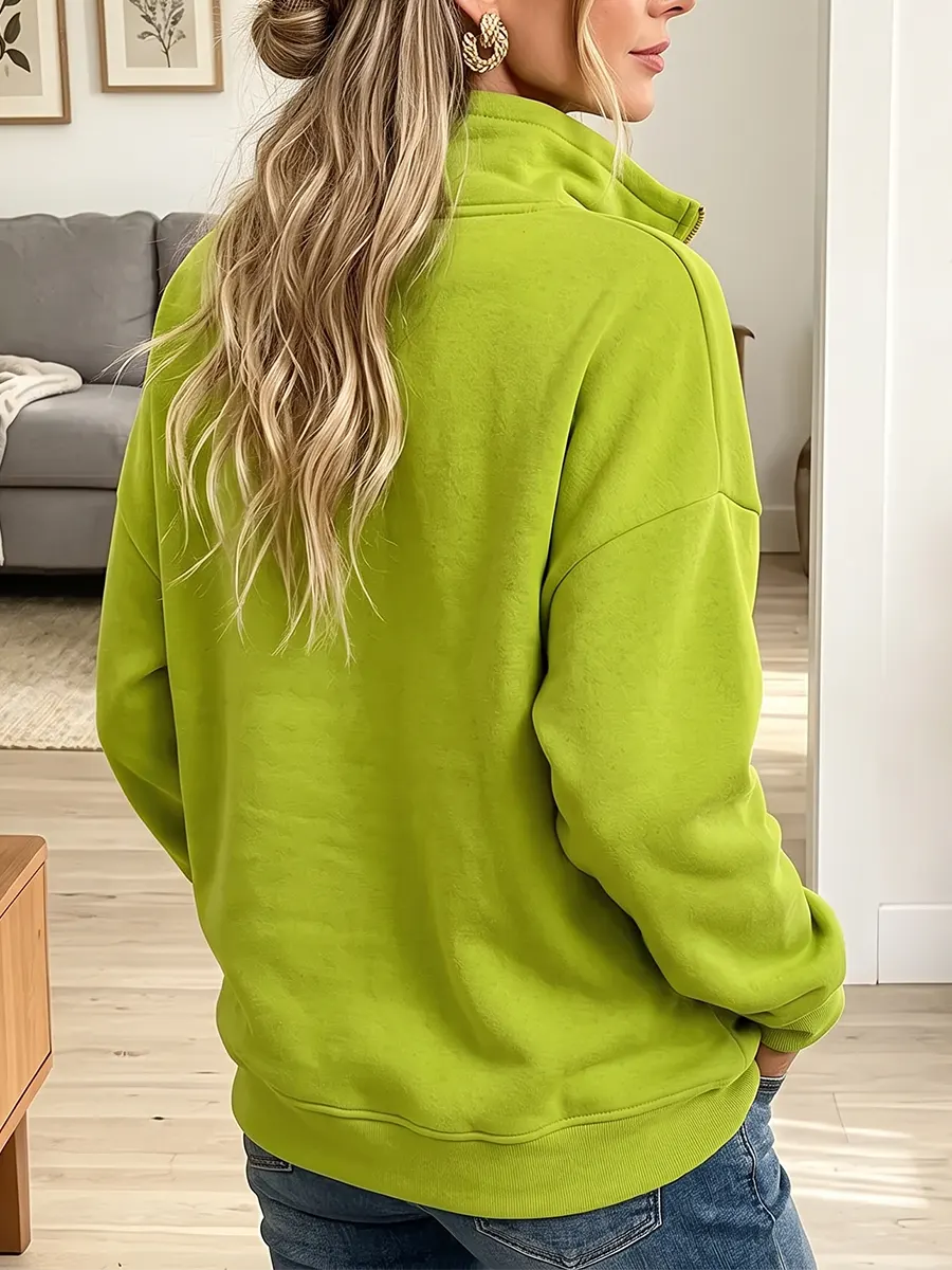 Vintage Elegant Irregular Patchwork Contrasting Metal Zipper Sweatshirt