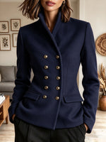 Women's Vintage Wool Blend Stand Collar Double Breasted Short Coat
