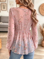 Retro Floral Pattern Art Print Casual Stylish Long Sleeve Mesh V Collar Shirt