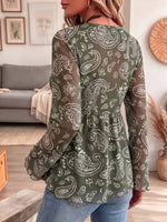 Vintage Elegant Flowers Print Sheer Mesh Shirt