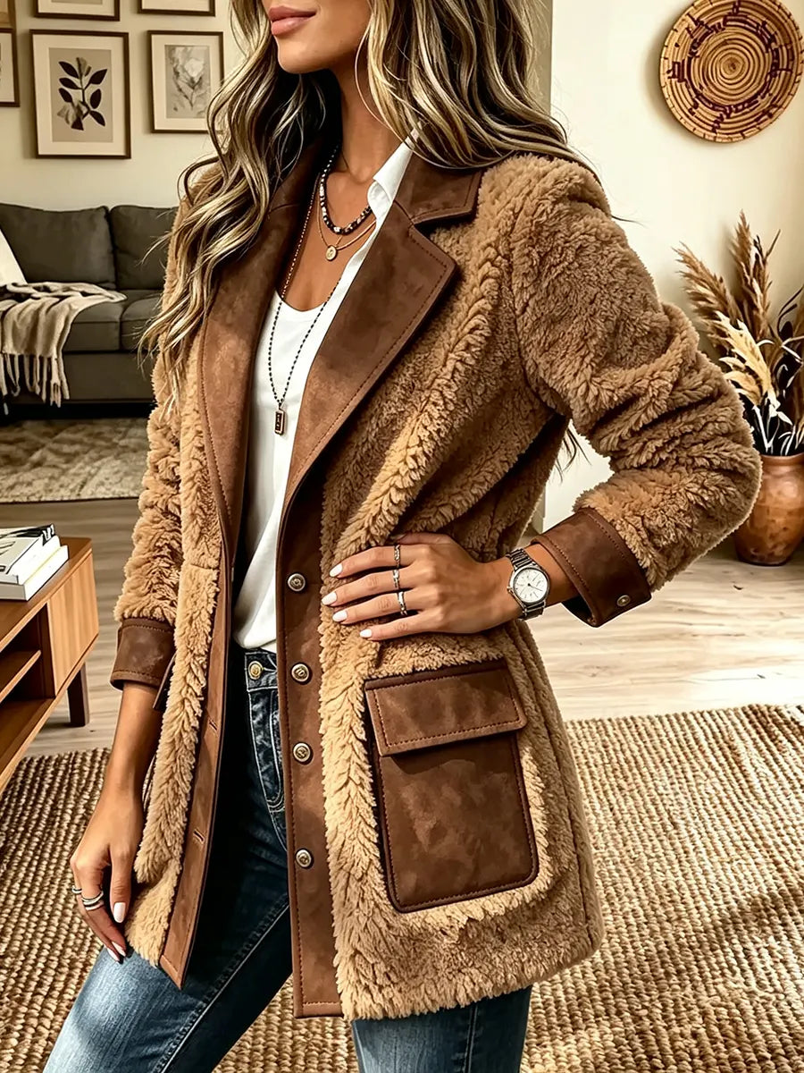 Women's Lapel Faux Shearling Jacket