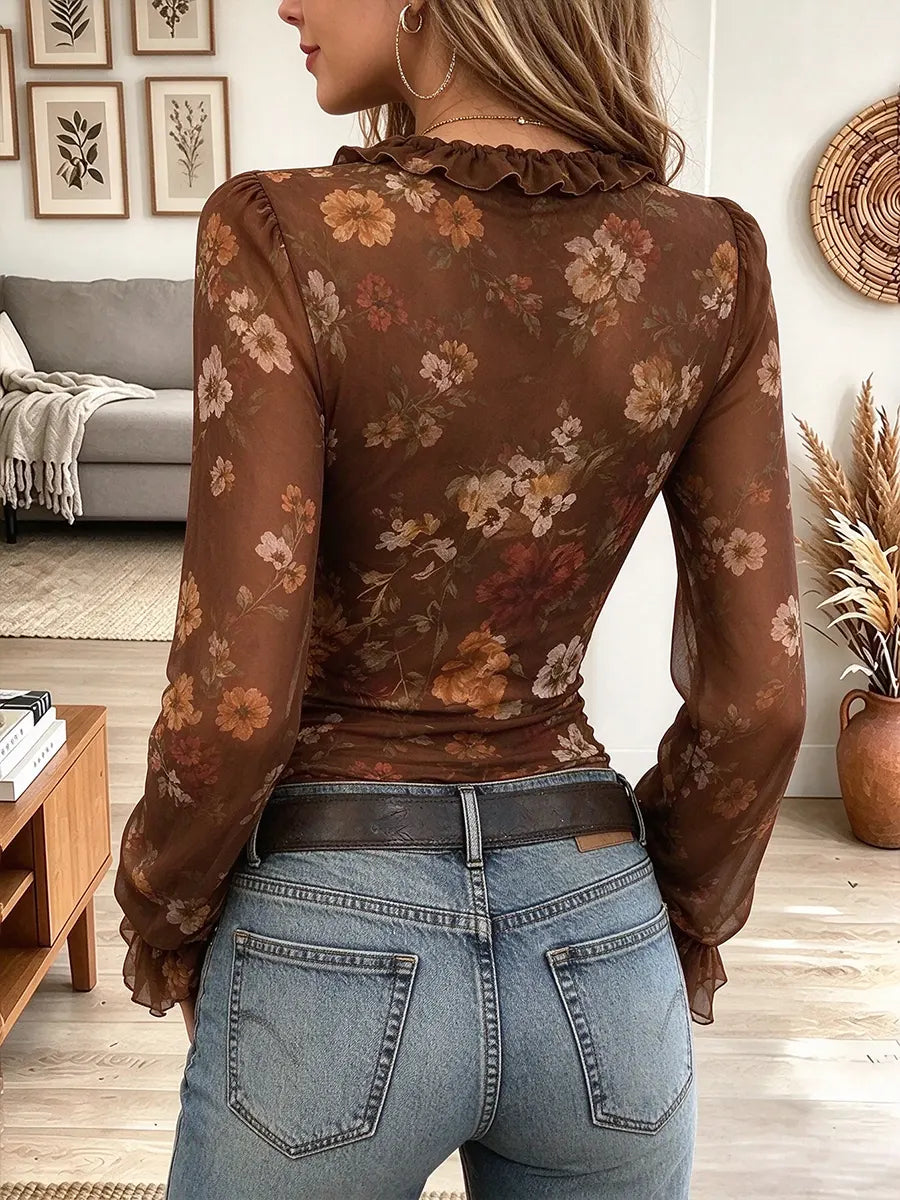 Women's Vintage Fall Floral Blouse