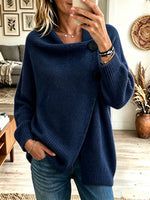 Women's Cowl Neck Oversized Knit Cardigan, Button Wrap Loose Long Sleeve Sweater Coat