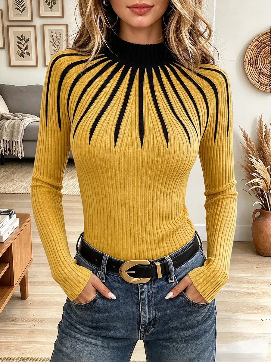 Women's Mock Neck Ribbed Knit Sweater