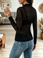 Vintage Elegant Sheer Mesh Leopard Shirt