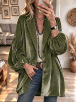 Women's Velvet Puff Elastic Cuffs And Lapel Long Coat