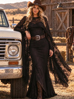 Women's Dark Brown Lace Mermaid Maxi Dress