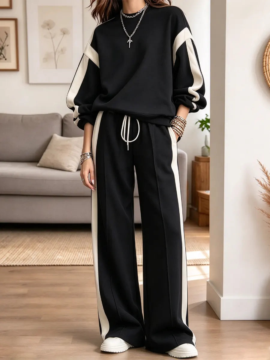 Retro Chic Cozy Art Casual Stylish Long Sleeve Top And Pants Two-piece Set