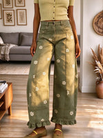 Women's High Waisted Floral Embroidered Wide Leg Pants