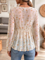 Retro Floral Pattern Art Print Casual Stylish Long Sleeve Mesh V Collar Shirt