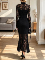 Vintage Chic Hollow Floral Lace Art Casual Stylish Long Sleeve Dress
