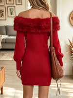 Women's Faux Fur Off-the-Shoulder Sweater Dress