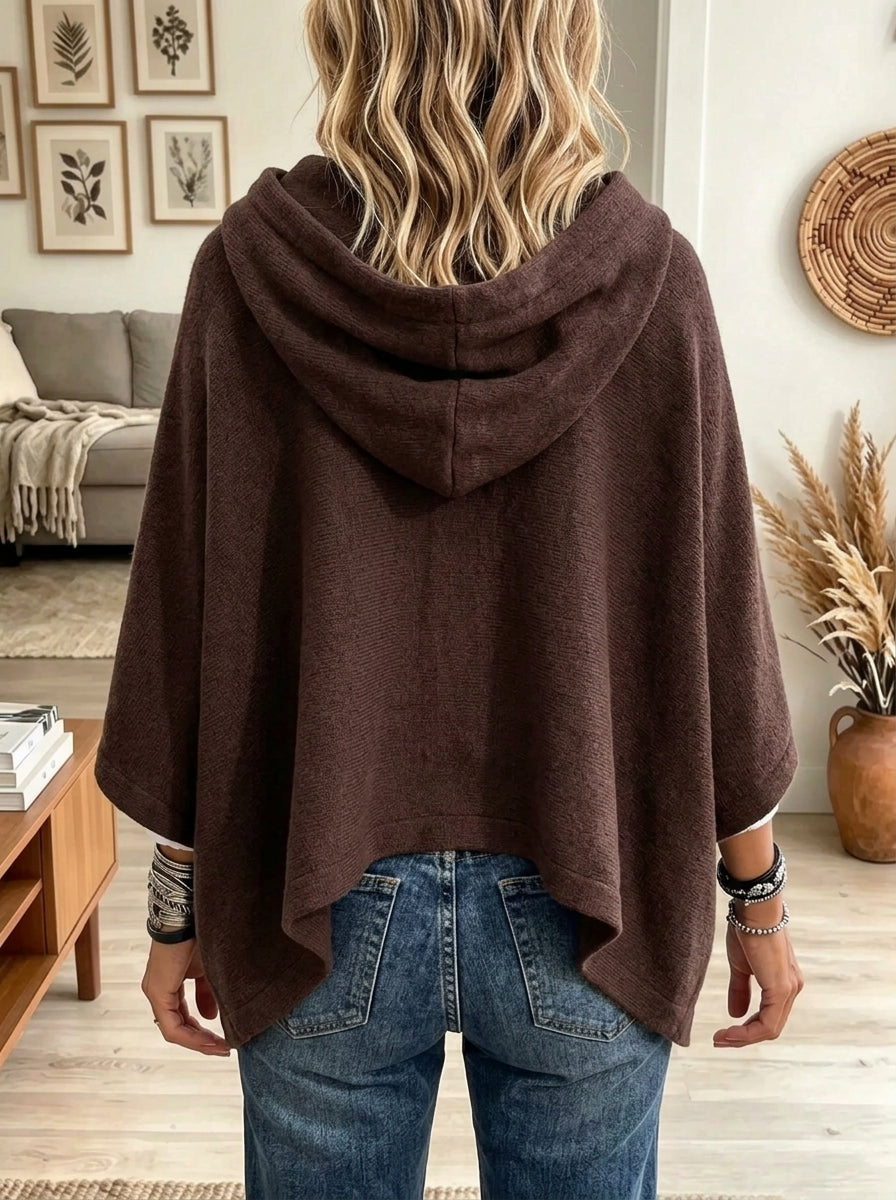 Women's Crossover Drawstring Hooded Corduroy Poncho