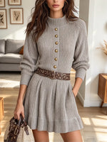 Vintage Chic Art Casual Stylish Long Sleeve Knitted Short Dress