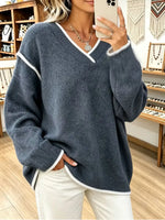 Vintage Elegant Loose V Collar Art Casual Stylish Long Sleeve Sweater
