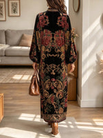 Women's Floral Print Mock Neck Velvet Maxi Dress