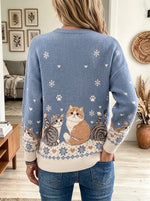Women's Christmas Cat Graphic Knit Sweater Long Sleeve Winter Pullover Tops