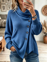 Women's Asymmetric Button Draped Cowl Neck Knit Sweater