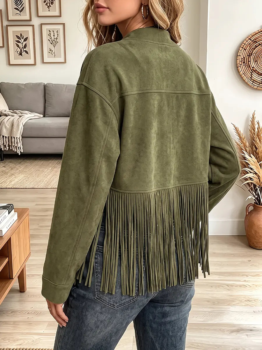 Vintage Elegant Suede Patchwork Tassel Button Shirt