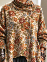 Retro Floral Pattern Art Print Casual Button Stylish Long Sleeve Coat