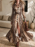 Women's Snake Print Shirt Maxi Dress