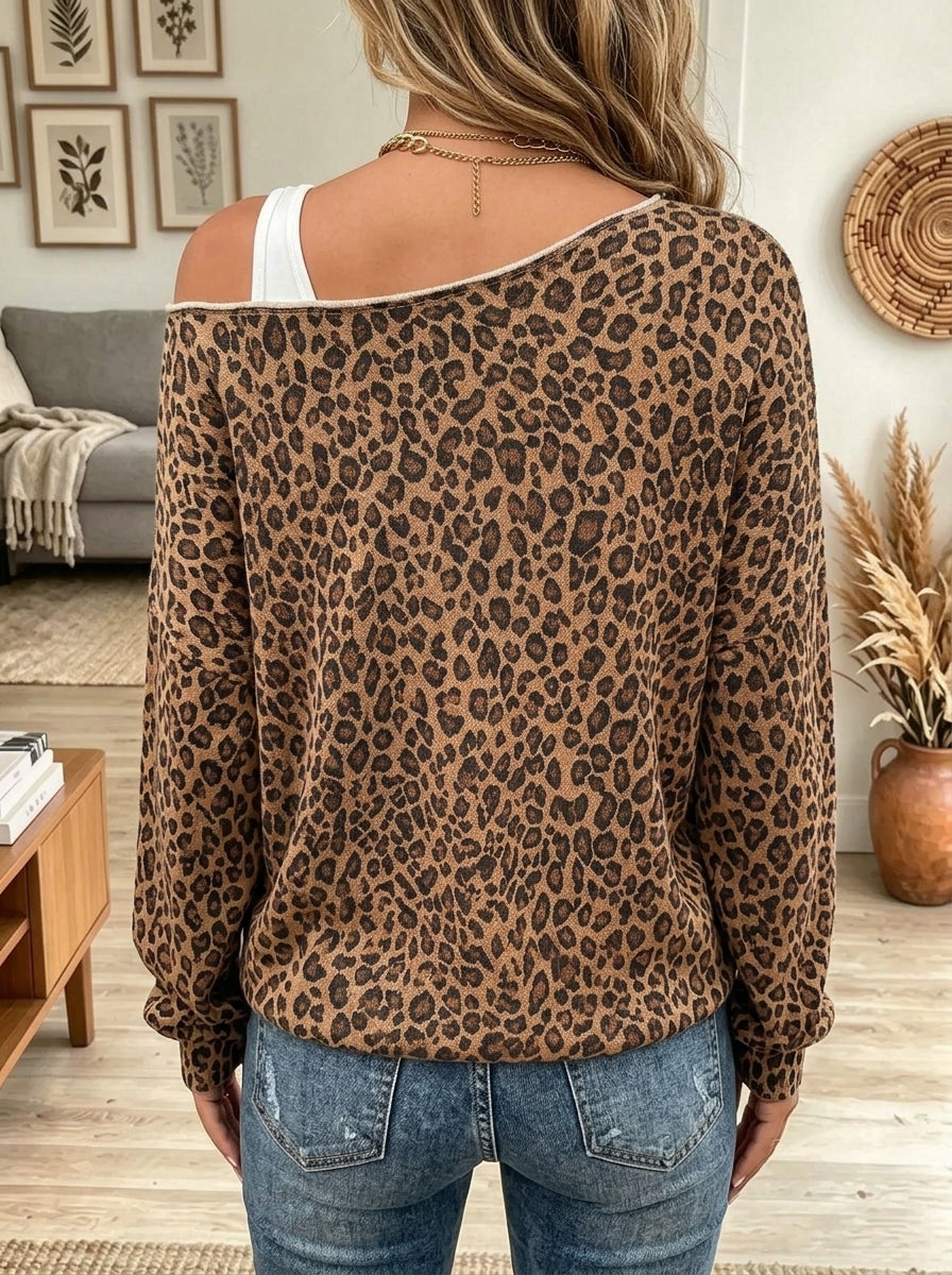 Women's Off-the-Shoulder Leopard Print Pullover