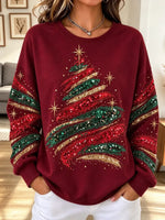 Vintage Christmas Tree Pattern Art Casual Stylish Long Sleeve Sweatshirt