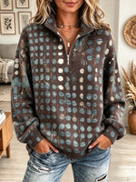 Women's Abstract Polka Dot Half-Zip Fleece Sweatshirt