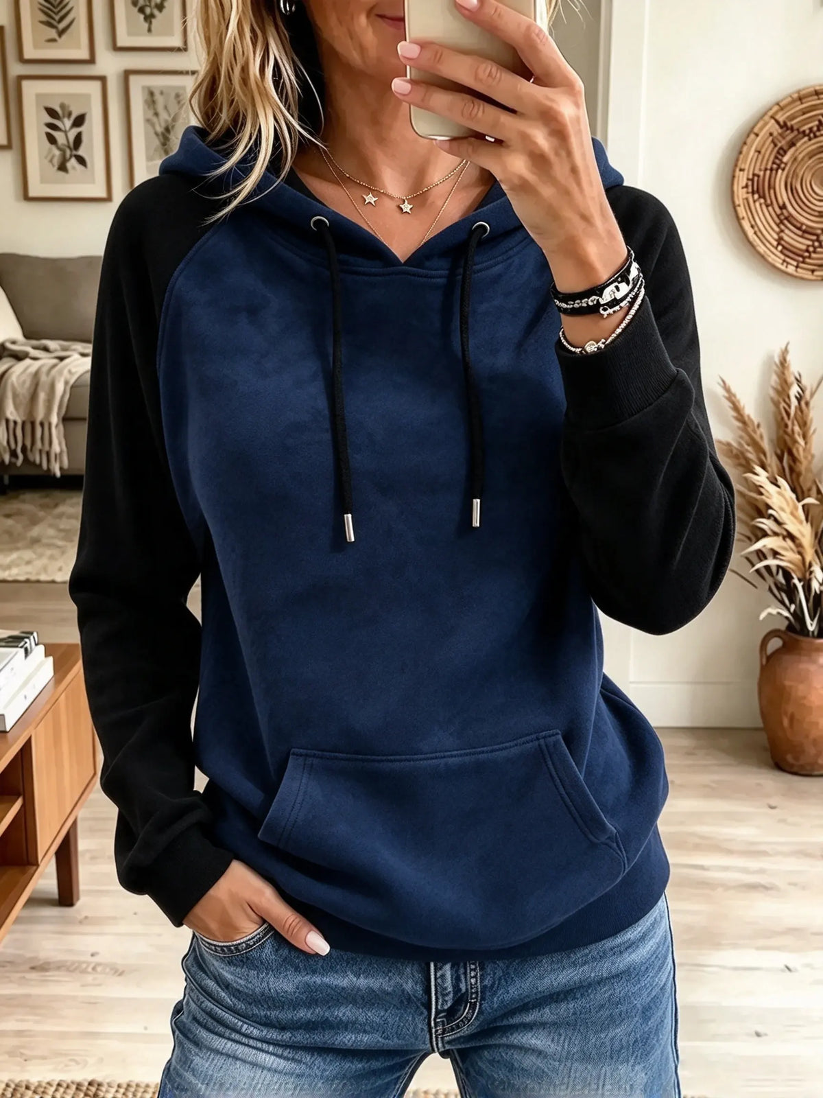 Women's Colorblock Raglan Sleeve Fleece Hoodie
