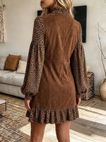 Vintage Elegant Suede Patchwork Leopard Dress