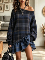 Women's Plaid Off-the-Shoulder Ruffle Dress