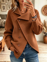 Women's Asymmetric Wrap Button Woolen Coat