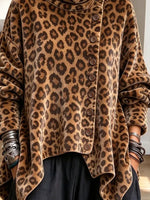 Retro Leopard Pattern Art Print Casual Button Stylish Long Sleeve Coat