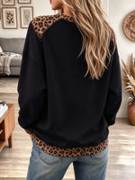 Women's Cute Black Cat With Leopard Print Sweatshirt