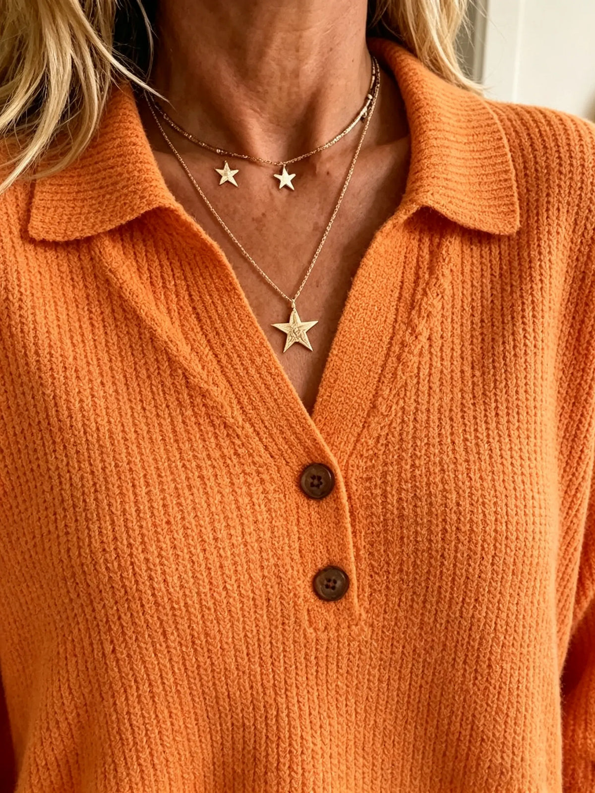 Women's Lapel Collar Henley Waffle Sweater