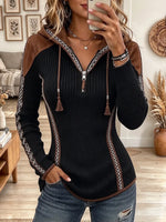 Women's Boho Hooded Ribbed Knit Top