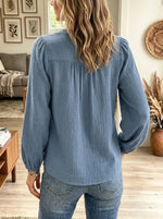 Women's Pintuck Pleated Henley Cotton Gauze Blouse