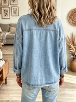 Women's Asymmetric Button Crewneck Denim Jacket