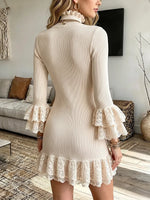 Vintage Elegant Knitted Fabric Patchwork Lace Dress