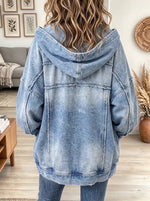 Women's Raw Edge Frayed Hooded Denim Jacket