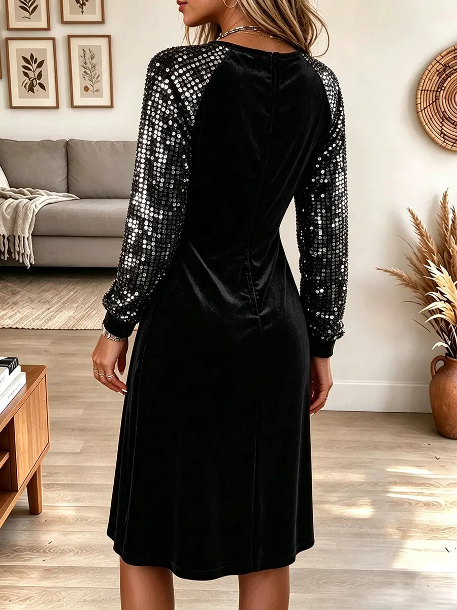 Women's Elegant Button-down Sequined Long-sleeved Dress