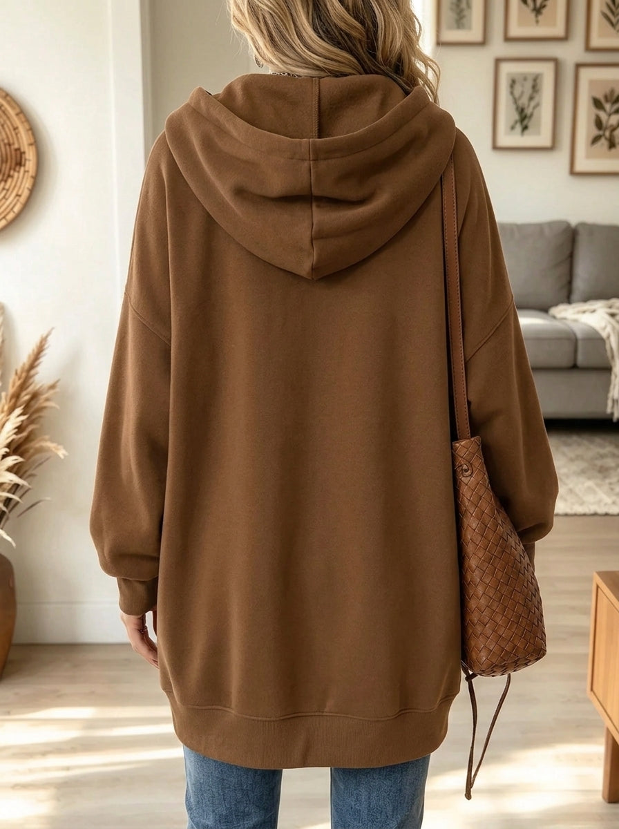 Women's Oversized Drawstring Zip-Up Hooded Dress
