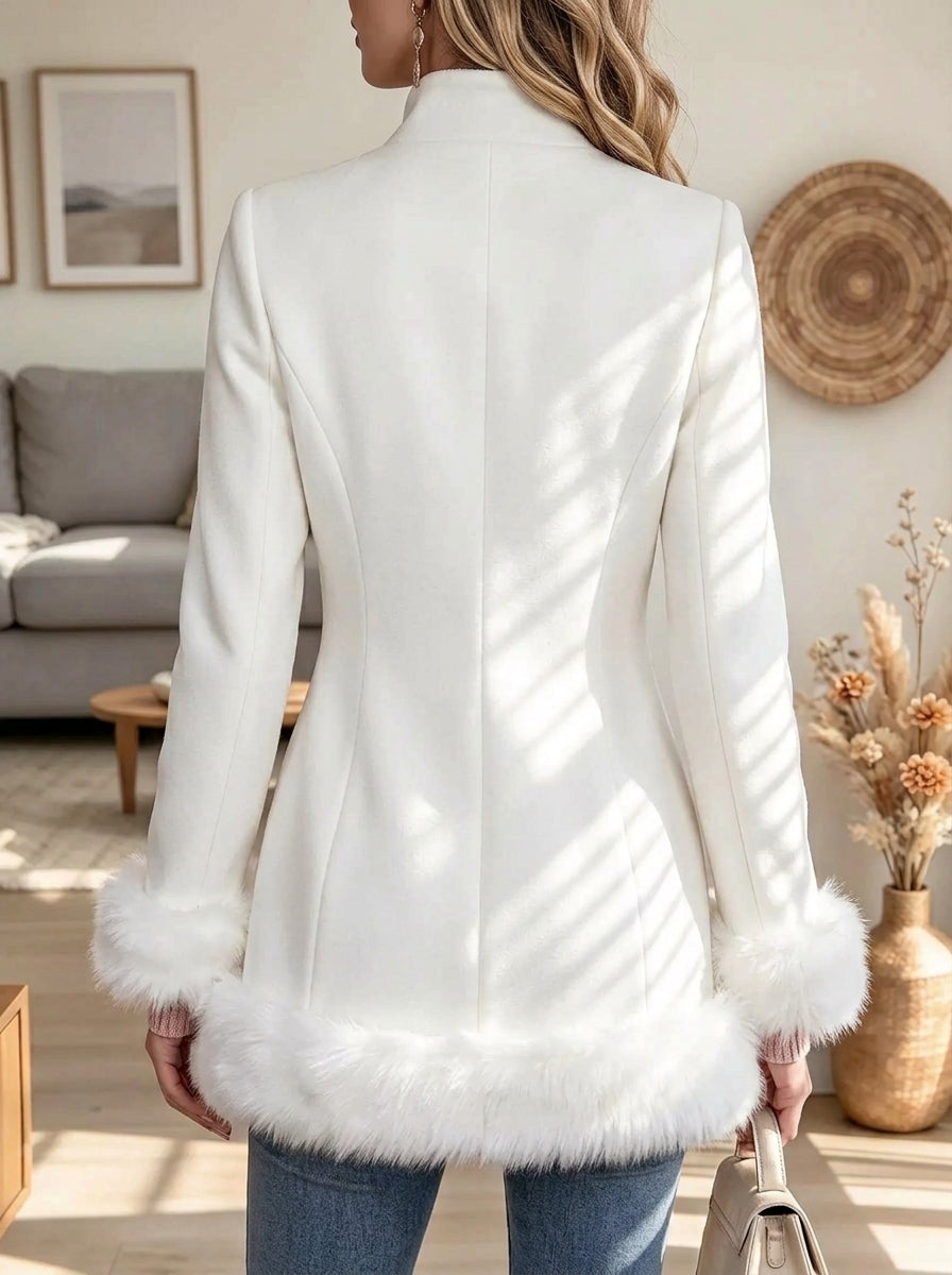 Women's Faux Fur Trim Stand Collar Coat
