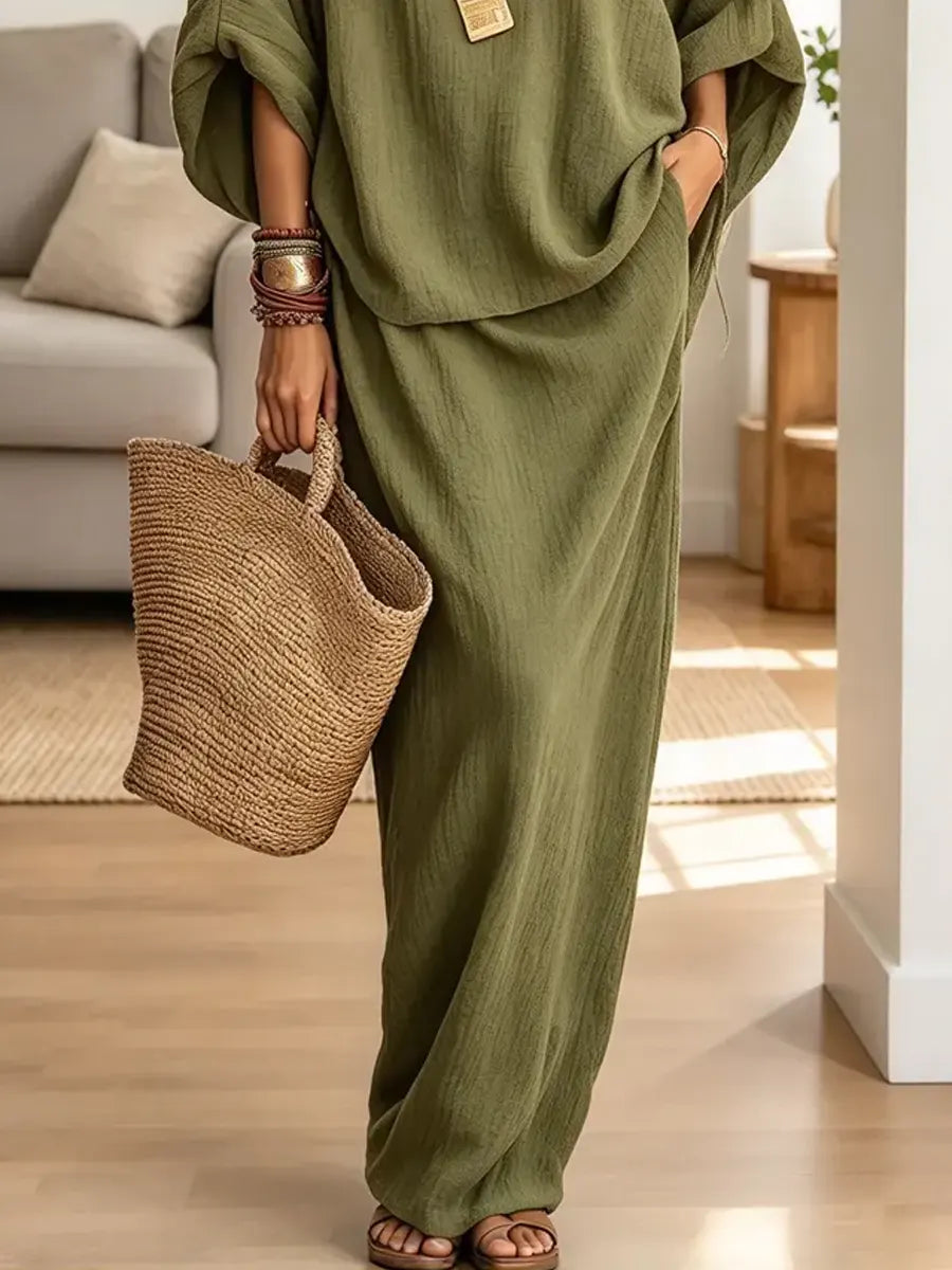 Retro Elegant Loose Art Casual Stylish 3/4 Sleeve Top And Skirt Two-piece Set