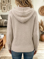 Women's Waffle Knit Drawstring Zip-Up Hoodie