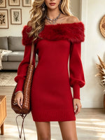 Women's Faux Fur Off-the-Shoulder Sweater Dress