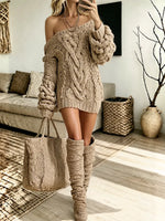 Women's Off Shoulder Cable Knit Sweater Dress