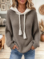 Women's Two-Tone Tassel Drawstring Knit Hoodie
